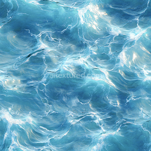 Seamless 3D Stylized Ocean Surface Water PBR Texture with Soft Waves and Foam Highlights