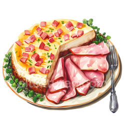 seamless Breakfast Plate with Ham and Baked Ricotta Cheesecake Illustration texture 8k free download PBR