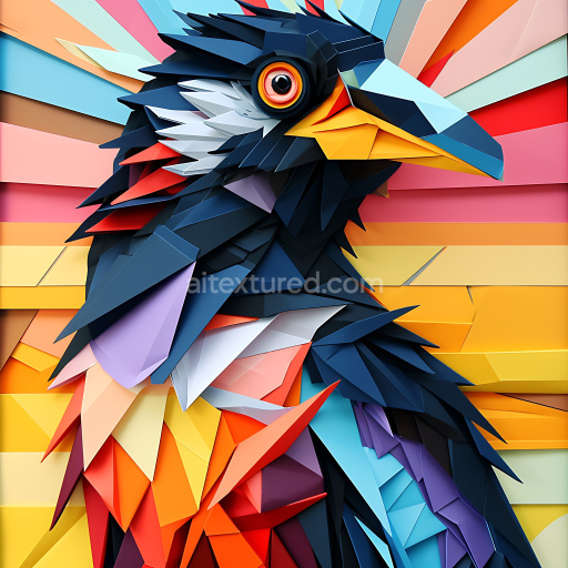 Seamless 3D PBR Texture Featuring Origami-Style Bird Feather Layers in Vibrant Colors