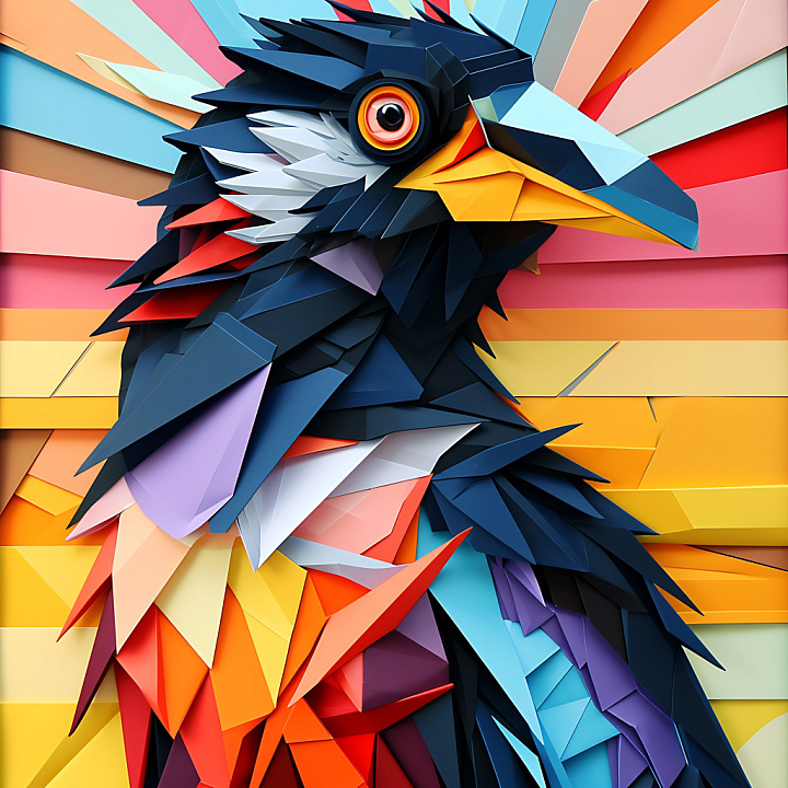 Featuring Origami-Style Bird Feather Layers in Vibrant Colors seamless PBR texture preview
