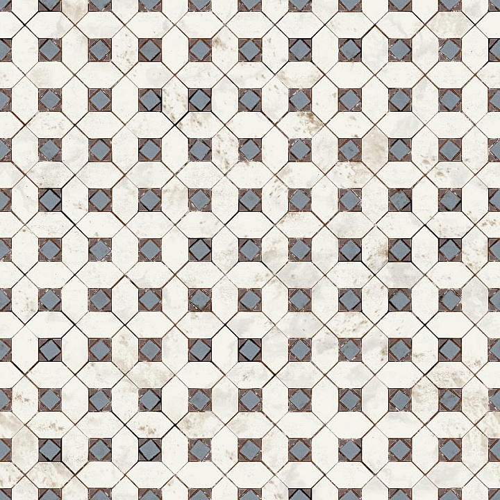 Retro Tiles with Square and Diamond Patterns seamless PBR texture preview
