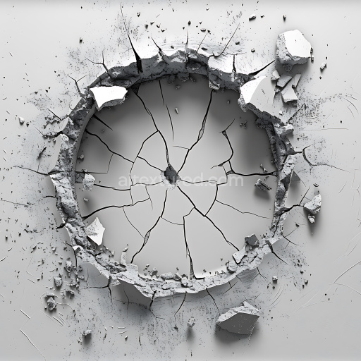 Seamless 3D PBR Cracked Concrete Hole Texture with Detailed Fractures and Debris