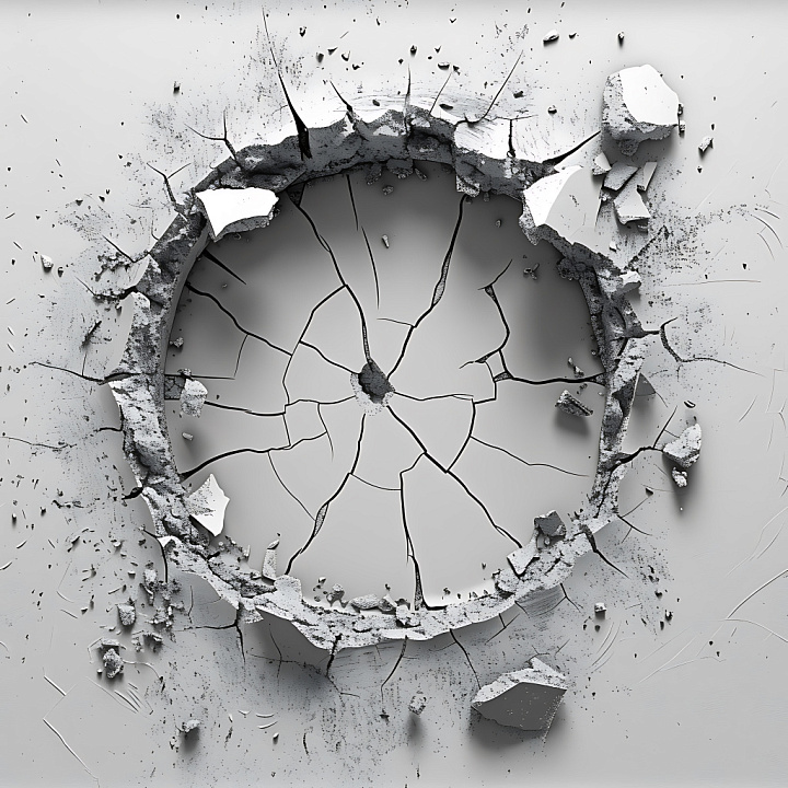 Cracked Concrete Hole with Detailed Fractures and Debris seamless PBR texture preview
