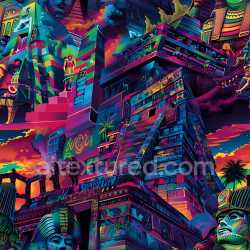 seamless Seamless 3D PBR Texture Featuring Vibrant Aztec-Inspired Graffiti Mural texture 8k free download PBR