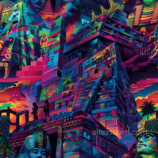 Seamless 3D PBR Texture Featuring Vibrant Aztec-Inspired Graffiti Mural texture preview