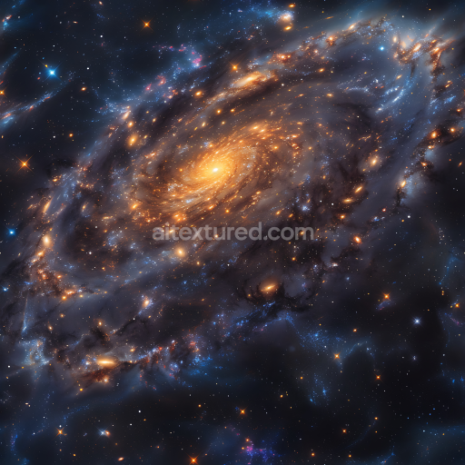 Seamless 3D Spiral Galaxy PBR Texture with Luminous Star Clusters