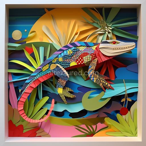 Seamless 3D PBR Texture Featuring Vibrant Caiman Lizard Multicolor Scale Pattern