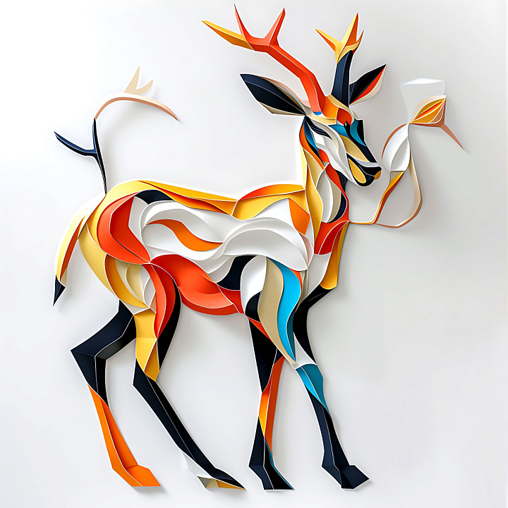 Chamois Origami Animal with Abstract Layered Color seamless PBR texture preview