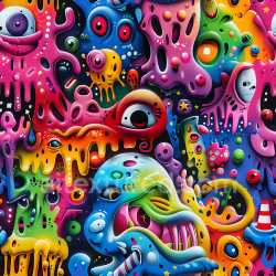 seamless Seamless 3D PBR texture featuring vibrant cartoonish graffiti monsters and drips texture 8k free download PBR