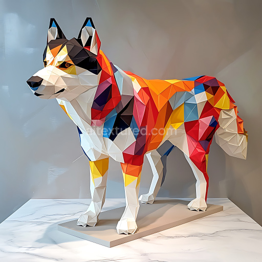 Seamless 3D PBR Texture Featuring Colorful Canadian Eskimo Dog Origami Style