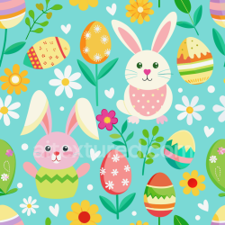 seamless Seamless 3D PBR Texture of Colorful Easter Bunnies, Eggs & Flowers Pattern texture 8k free download PBR