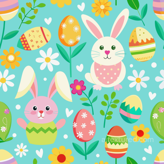 All Easter Digital paper Texture of Colorful Easter Bunnies, Eggs & Flowers Pattern All Easter Digital paper texture preview