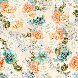 seamless Seamless 3D PBR Texture Featuring Pastel Roses and Succulents on Soft Fabric texture 8k free download PBR