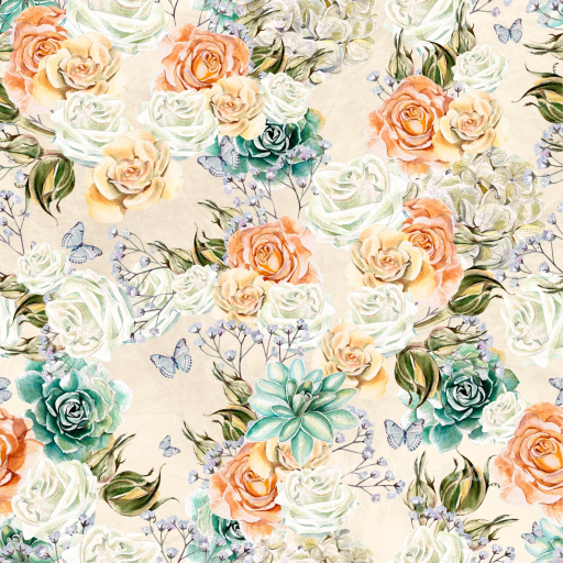 Featuring Pastel Roses and Succulents on Soft Fabric seamless Flower PBR texture
