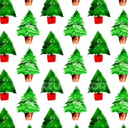 seamless Seamless 3D PBR Texture of Hand-Painted Christmas Trees with Red Pots texture 8k free download PBR