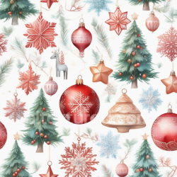 seamless Seamless 3D PBR Texture Featuring Watercolor Christmas Ornaments and Trees texture 8k free download PBR