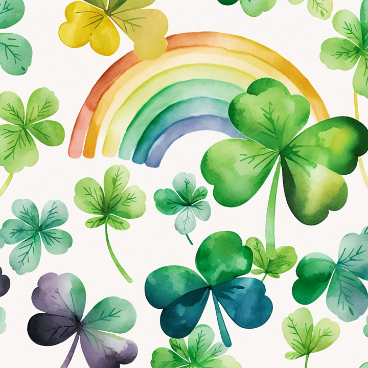 Watercolor Shamrock and Rainbow Digital Paper seamless PBR texture preview