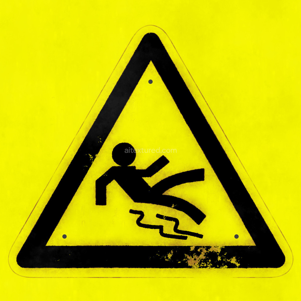 Seamless PBR texture of a warning sign with yellow background