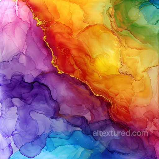 Alcohol Ink PBR Texture with Vibrant Rainbow Fluid Waves and Gold Veins seamless Alcohol ink PBR texture