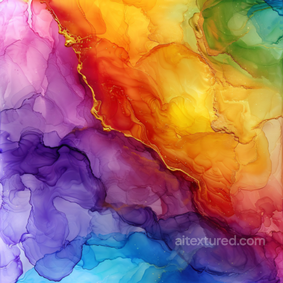 Alcohol Ink PBR Texture with Vibrant Rainbow Fluid Waves and Gold Veins Alcohol ink texture preview