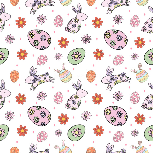Pattern Bundle - Seamless 3D Pattern PBR Texture Featuring Pastel Easter Bunnies, Flowers, and Decorated E… texture preview