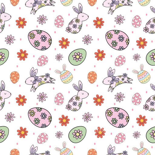 Pattern PBR Texture Featuring Pastel Easter Bunnies, Flowers, and Decorated Eggs seamless Pattern Bundle PBR texture