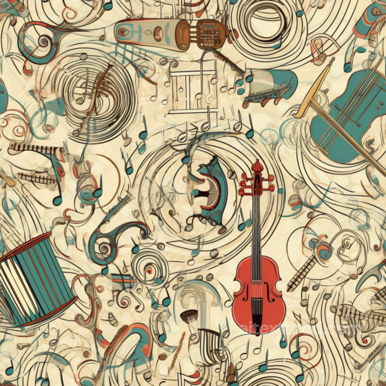 Musical Vintage Scrapbook Fabric Texture with Illustrated Instruments Vintage Scrapbook texture preview