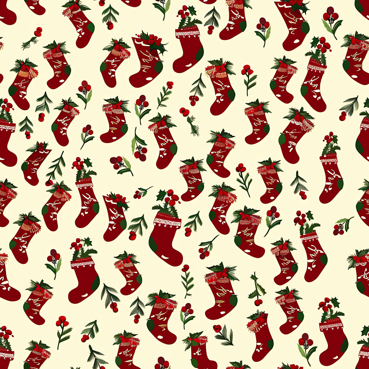 Christmas Vintage of Vintage Red Christmas Stockings with Greenery Patt… seamless PBR texture preview