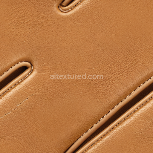 Seamless 3D Pebbled Tan Leather PBR Texture Featuring Stitched Panels and Soft Grain