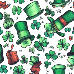 seamless Seamless 3D PBR Texture of Hand-Drawn St Patrick Digital Paper with Shamrocks and Green Hats texture 8k free download PBR