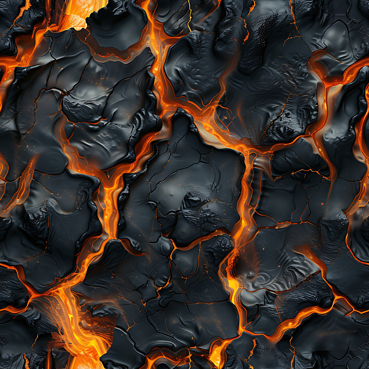 Cracked Lava Rock with Glowing Magma Veins seamless PBR texture preview