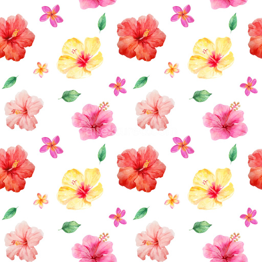 Pattern Bundle - Seamless 3D Pattern PBR Texture Featuring Watercolor Hibiscus Flowers and Leaves texture preview