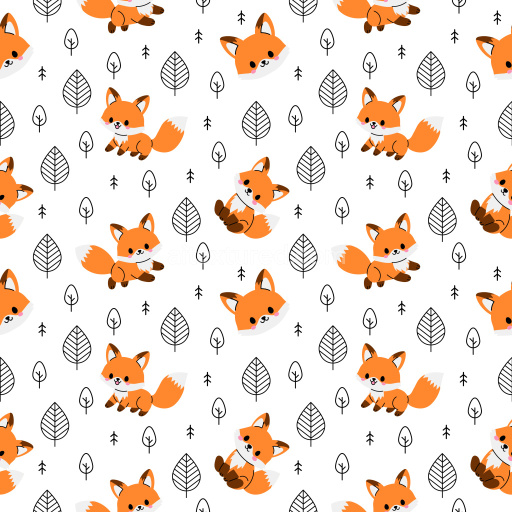 Pattern Bundle - Seamless 3D Pattern PBR Texture Featuring Cute Cartoon Foxes and Simple Leaf Motifs texture preview