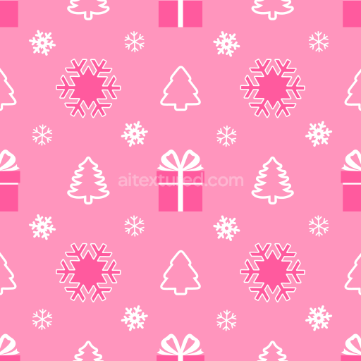 Seamless 3D PBR Texture of Pink Christmas Digital Paper with Gifts, Trees, and Snowflakes