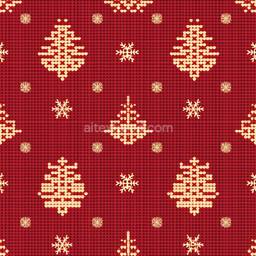 Seamless 3D PBR Texture of Red Christmas Fabric with Gold Trees and Snowflakes