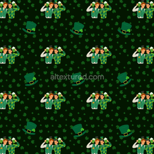 Seamless 3D PBR Texture Featuring St Patrick Themed Digital Paper with Shamrocks & Characters