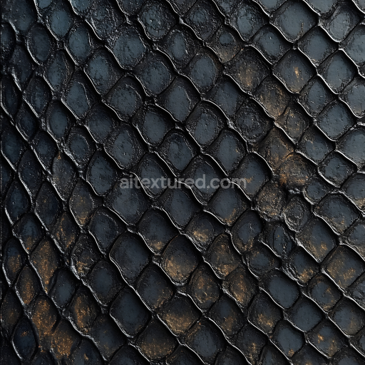 Seamless 3D PBR texture of dark reptile scales with detailed surface irregularities and natural wear