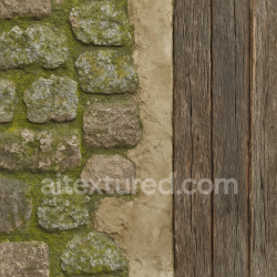 seamless Seamless 8k 3d texture pbr stone wall fence with moss covered and lichen growth on plastered wall surface texture 8k free download PBR
