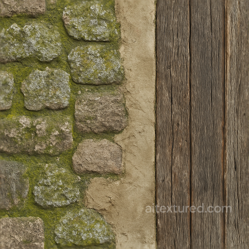 Seamless 8K 3D Texture PBR Stone Wall Fence With Moss Covered And Lichen Growth On Plaste… seamless Fences PBR texture
