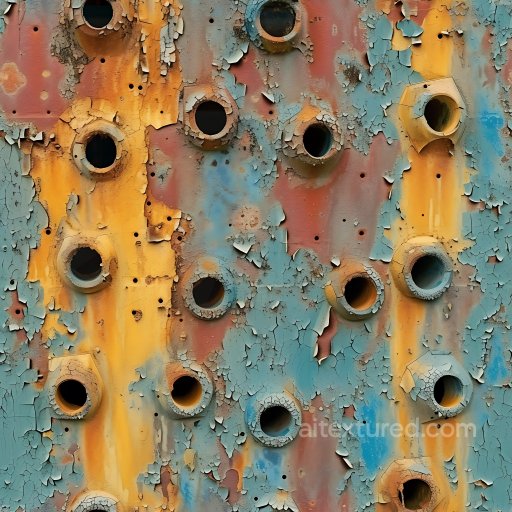 Rusty Metal PBR Texture with Peeling Multicolor Paint and Craters seamless Cracked & Holes PBR texture