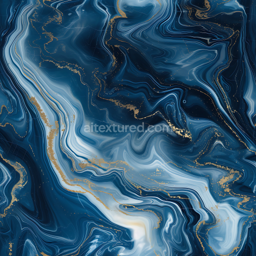 Seamless 3D Glossy Blue Marble PBR Texture with Swirling White and Gold Veins