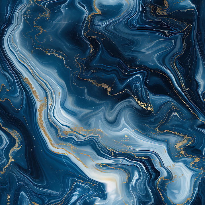 Glossy Blue Marble with Swirling White and Gold Veins seamless PBR texture preview