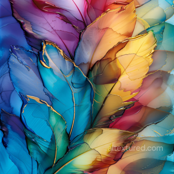 Alcohol Ink PBR Texture Featuring Vibrant Feathered Leaves and Multi-Color Flow Alcohol ink texture preview
