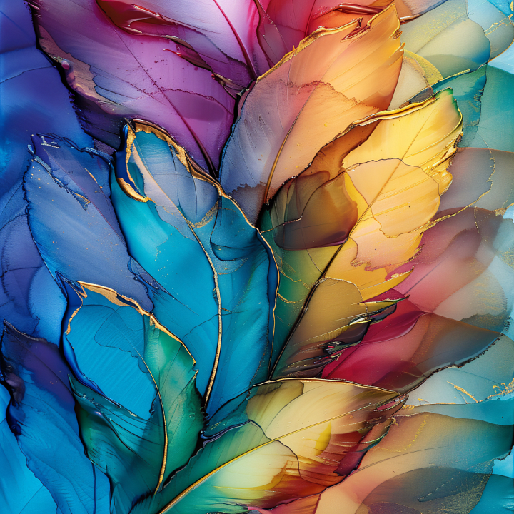 Alcohol Ink Featuring Vibrant Feathered Leaves and Multi-Color Flow seamless PBR texture preview