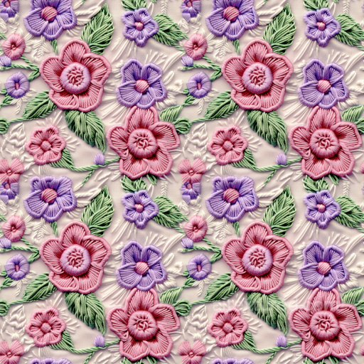 Pink and Purple Embroidered Floral Fabric Seamless Texture seamless Embroidered floral PBR texture