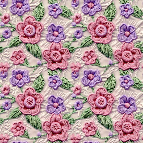 Pink and Purple Embroidered Floral Fabric Seamless Texture Embroidered floral texture preview
