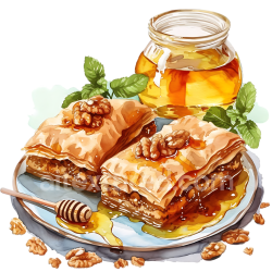 seamless Delicious Baklava with Honey and Nuts Breakfast Illustration texture 8k free download PBR