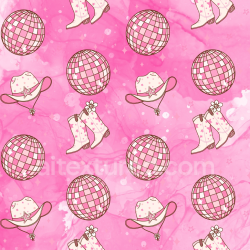 seamless Seamless 3D PBR Pink Watercolor Fabric Texture with Disco Balls and Western Boots Pattern texture 8k free download PBR
