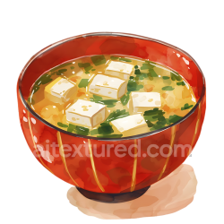 seamless Breakfast Miso Soup with Tofu in Red Bowl Illustration texture 8k free download PBR