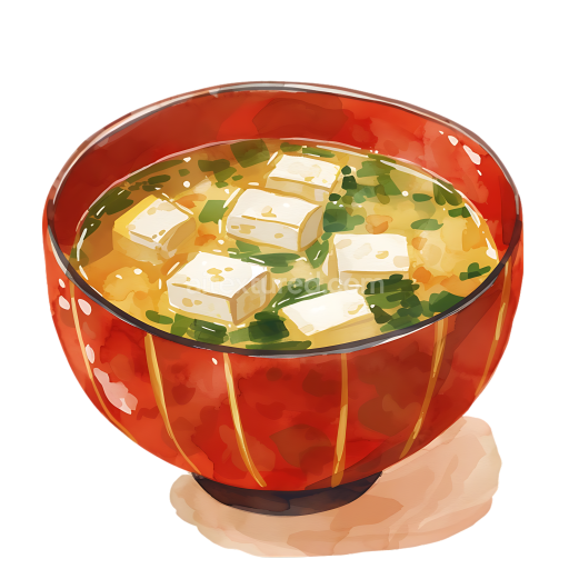 Breakfast Miso Soup with Tofu in Red Bowl Illustration